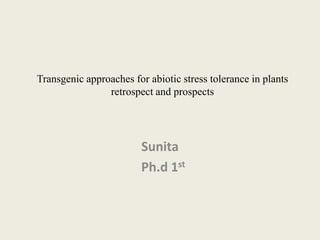 Transgenic approaches for abiotic stress tolerance in plants
retrospect and prospects
Sunita
Ph.d 1st
 