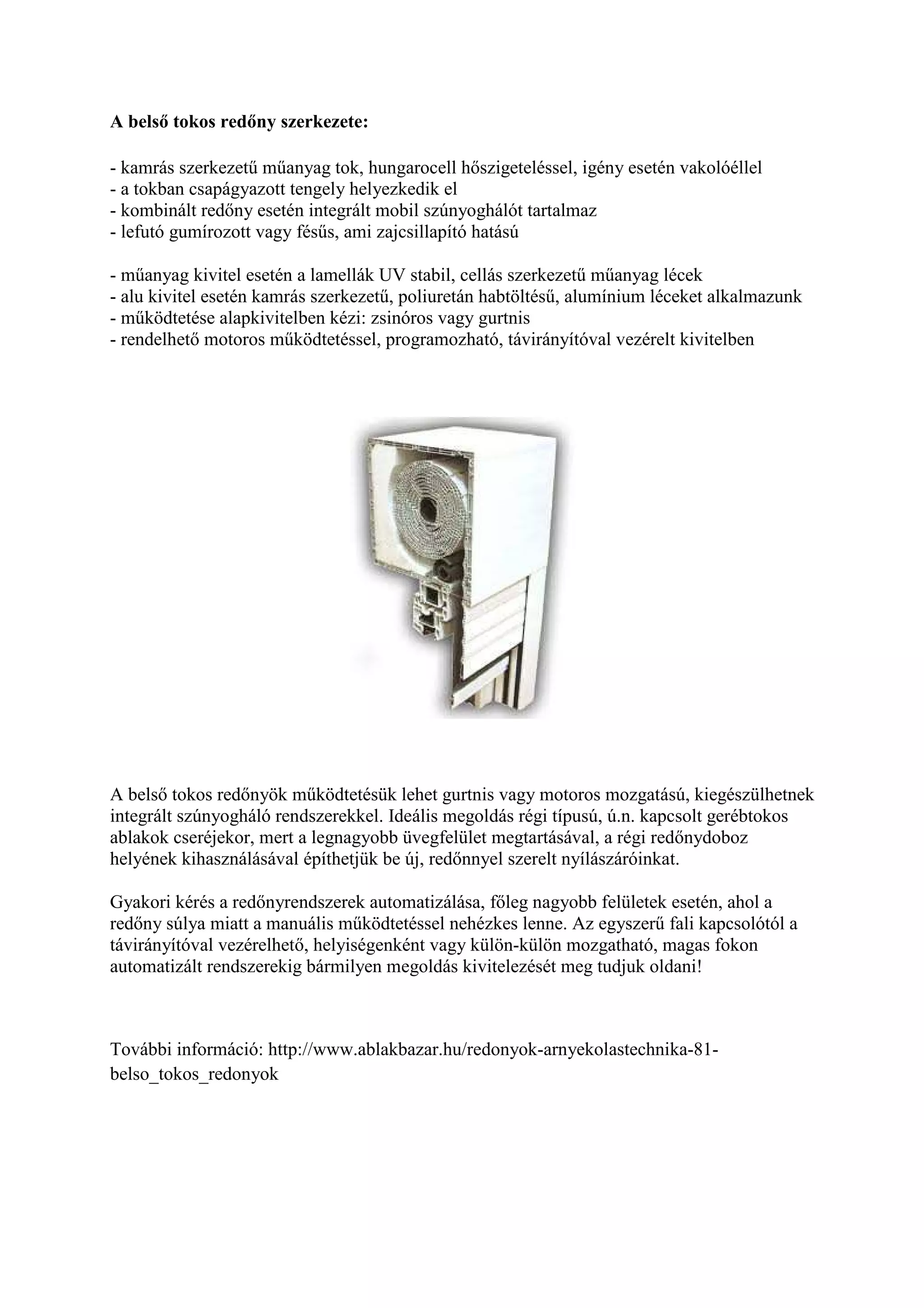 Gurtnis és motoros belső tokos redőnyök | PDF