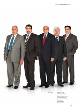 Annual Report of Allied Bank Limited for the year 2011




(Left to Right)	         Mubashir A. Akhtar
	                        Sheikh Jalees Ahmed
	                        Khalid A. Sherwani
	                        Mohammad Naeem Mukhtar
	                        Sheikh Mukhtar Ahmad
	                        Muhammad Waseem Mukhtar
	                        Abdul Aziz Khan
	                        Pervaiz Iqbal Butt
 	                       A. Akbar Sharifzada


                                                                        13
 