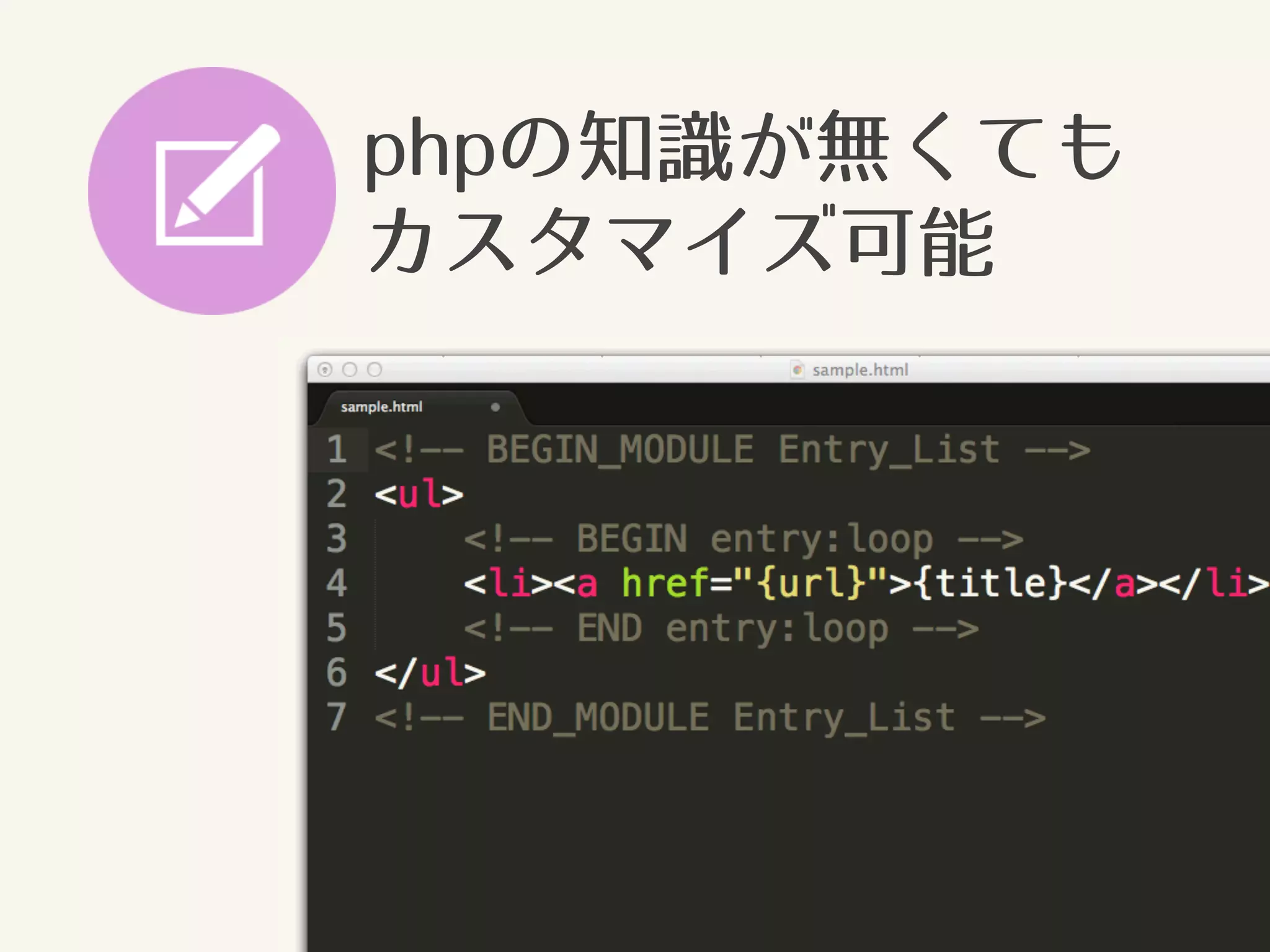 phpの知識が無くても 
カスタマイズ可能 
 