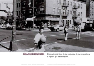 ESPACIOS DIFER-ENTES                                      El espacio está lleno de las conductas de sus ocupantes y
                                                              el espacio que las determina.



TRANSFERENCIAS - FOUCAULT - JUAN MIGUEL HERNÁNDEZ DE LEÓN -   - LA ESQUINA DE LA DIFERENCIA: HERRAMIENTAS QUEER - ANA BELÉN LÓPEZ PLAZAS
 