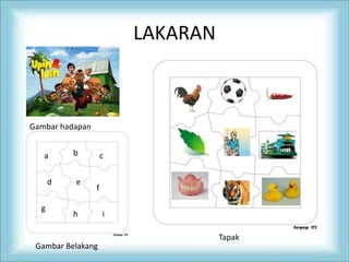 LAKARAN
Gambar hadapan
Gambar Belakang
a b c
d e
f
g
h i
Tapak
 