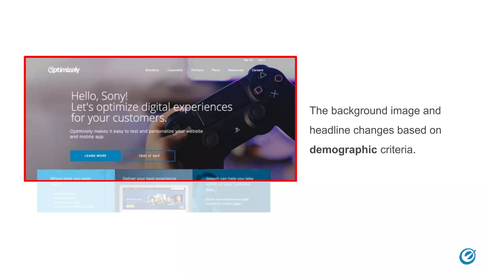 The background image and
headline changes based on
demographic criteria.
 