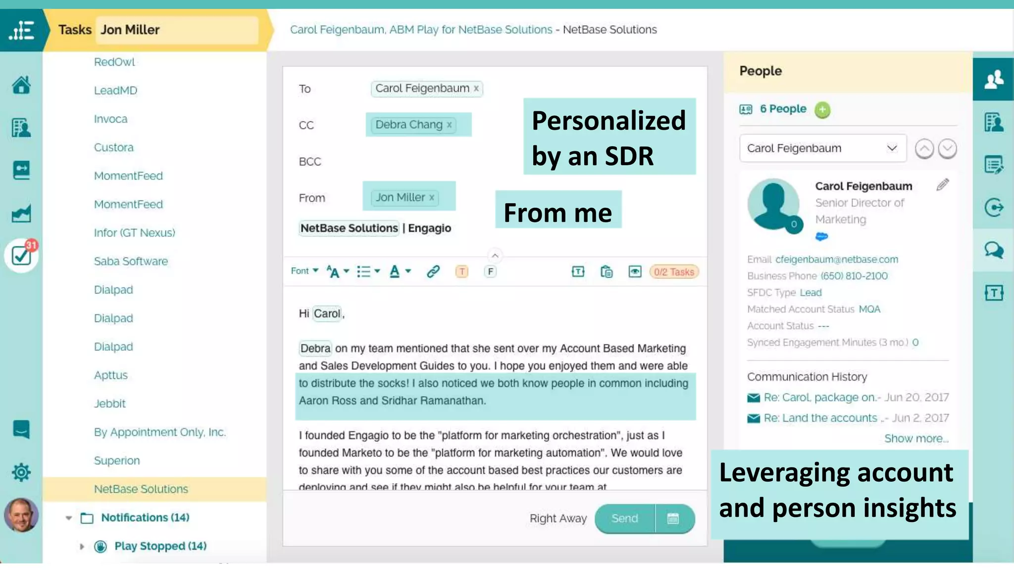 @jonmiller
From me
Personalized
by an SDR
Leveraging account
and person insights
 