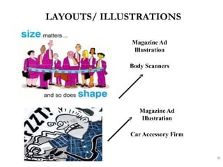LAYOUTS/ ILLUSTRATIONS
31
Magazine Ad
Illustration
Body Scanners
Magazine Ad
Illustration
Car Accessory Firm
 