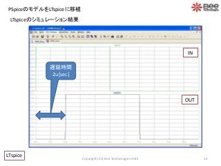 PSpiceのモデルをLTspiceに移植
12
LTspice
LTspiceのシミュレーション結果
Copyright (CC) Bee Technologies 2015
IN
OUT
遅延時間
2u[sec]
 
