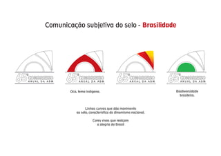 Comunicação subjetiva do selo - Brasilidade




65   CONGRESSO
     ANUAL DA ABM   65    CONGRESSO
                          ANUAL DA ABM             65        CONGRESSO
                                                             ANUAL DA ABM   65   CONGRESSO
                                                                                 ANUAL DA ABM



                     Oca, tema indígena.                                     Biodiversidade
                                                                               brasileira.



                              Linhas curvas que dão movimento
                        ao selo, característica do dinamismo nacional.

                                   Cores vivas que realçam
                                      a alegria do Brasil
 