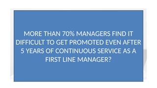 MORE THAN 70% MANAGERS FIND IT
DIFFICULT TO GET PROMOTED EVEN AFTER
5 YEARS OF CONTINUOUS SERVICE AS A
FIRST LINE MANAGER?
 
