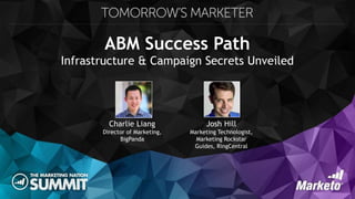 ABM Success Path
Infrastructure & Campaign Secrets Unveiled
Josh Hill
Marketing Technologist,
Marketing Rockstar
Guides, RingCentral
Charlie Liang
Director of Marketing,
BigPanda
 