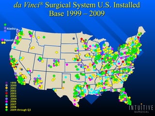 da Vinci ®  Surgical System U.S. Installed Base 1999 – 2009 Alaska Hawaii 1999 2000 2001 2002 2003 2004 2005 2006 2007 2008 2009-through Q3 