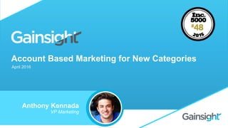 Account Based Marketing for New Categories
April 2016
Anthony Kennada
VP Marketing
 
