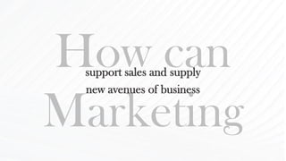 How can
Marketing
support sales and supply
new avenues of business
 