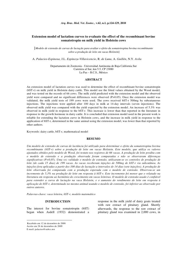 Extension Model Of Lactation Curves To Evaluate The Effect Of The Rec