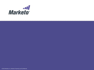 Page 11
© 2013 Marketo, Inc. Marketo Proprietary and Confidential
What - Discover and Map Effective Content
Target Segments Awareness Interest Evaluation Commitment
Fortune 500
Companies
Why enterprises
need cyber security
Infographic
GE
Case Study
Tech-S product
Datasheet
Fortune 500 Product
User Group
Financial Industry
Customer Service in
Finance Sector
Blog Post
10 Tips Banking and
Technology
Video
Tech-S
White Paper
Tech-S
Customer
Event/ Conference
Named Account Lists
Learn how Tech-S
leverages site
security
Overview Video
Optimize your web
security
Webinar
Security Expert
Offer
Free consultation
Join the top
security executives
Breakfast meeting
• Mapping content with a Content Matrix
 