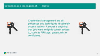 Credentials management – What?
20
Credentials Management are all
processes and techniques to securely
access secrets. A se...