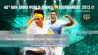 twitter: {#nogtebepalen}




The wwworld needs Digital Transparency
                Bob Nieme – Adversitement - @BNieme
 
