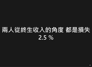 兩人從終生收入的角度 都是損失
2.5 %
29
29
 