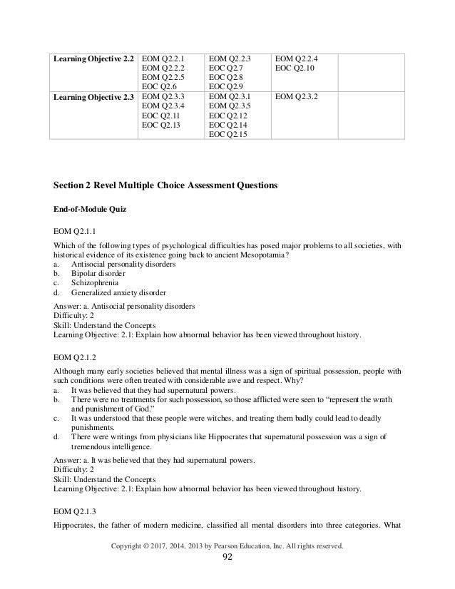 Abnormal Psychology 17th Edition Butcher Test Bank