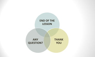 END OF THE
LESSON
THANK
YOU
ANY
QUESTION?
 