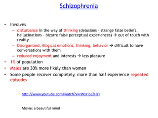 Schizophrenia causes
• genetic factors
• environmental factors
– pregnancy complications that cause abnormal brain develop...