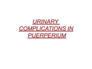 URINARY
COMPLICATIONS IN
PUERPERIUM
 