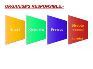 ORGANISMS RESPONSIBLE:-
Strepto
coccal
aureus
 