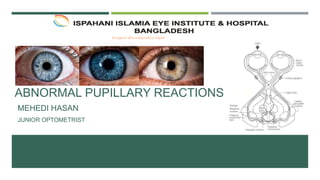 ABNORMAL PUPILLARY REACTIONS
MEHEDI HASAN
JUNIOR OPTOMETRIST
The largest & oldest multispecialty eye hospital
 