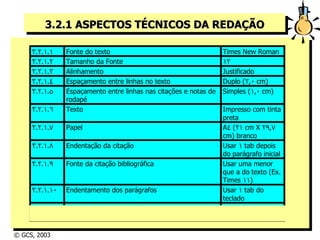 3.2.1 ASPECTOS TÉCNICOS DA REDAÇÃO © GCS, 2003 