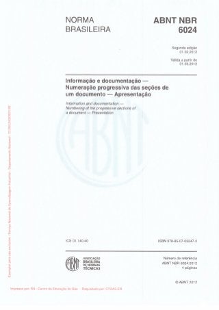 Abnt nbr 6024 2012 numeracao progressiva das secoes de um documento escrito