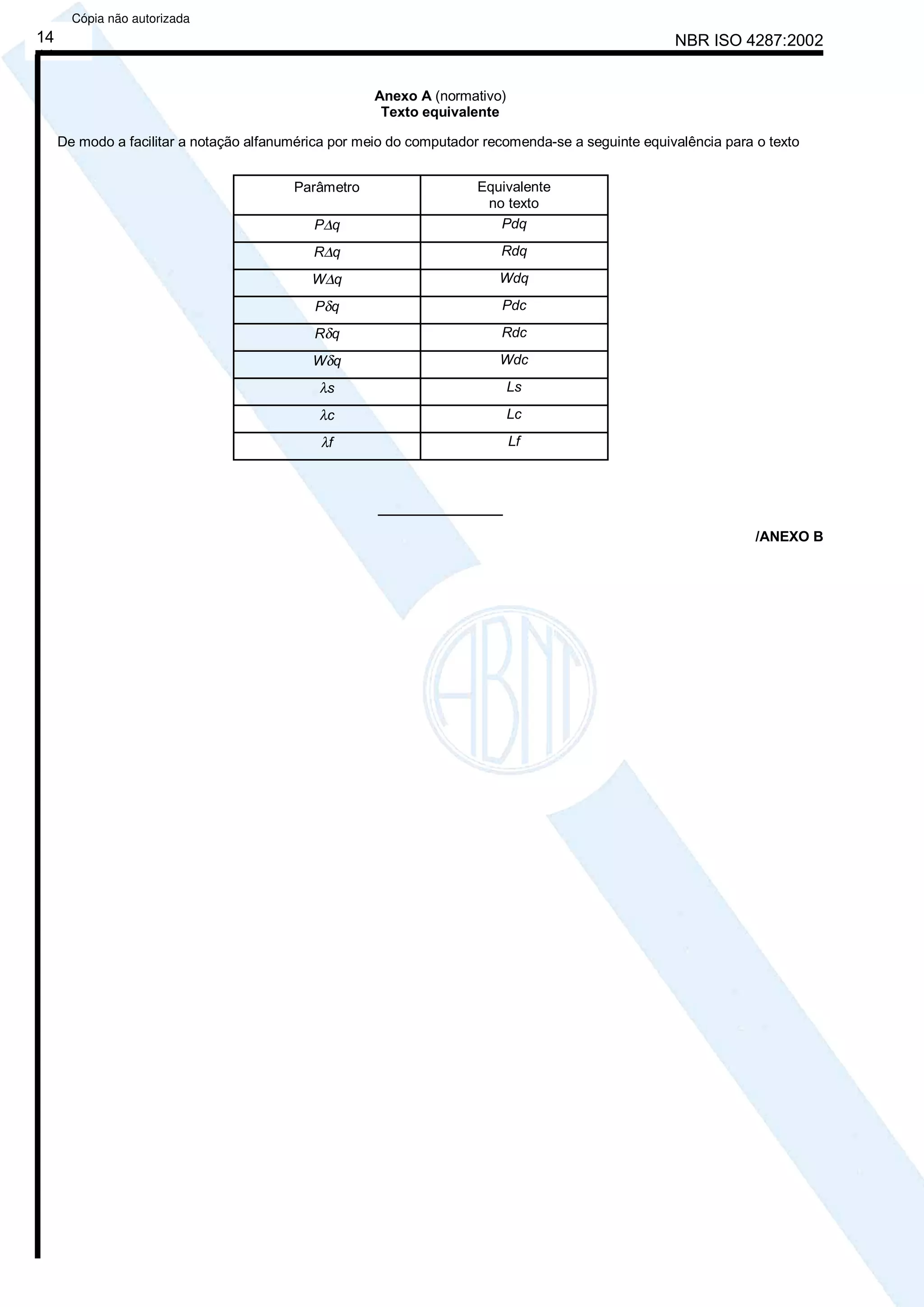 Abnt Rugosidade Abnt nbr iso 4287 rugosidade - método do perfil - termos, definições e ...