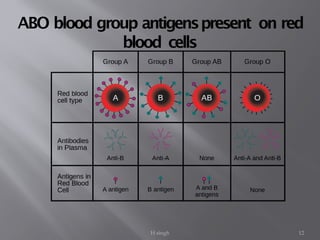 H singh 12
ABO blood group antigenspresent on red
blood cells
 