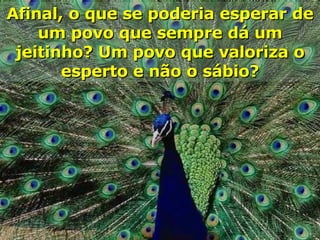Afinal, o que se poderia esperar de um povo que sempre dá um jeitinho? Um povo que valoriza o esperto e não o sábio? 
