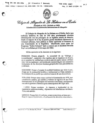 Carta del Colegio de Abogados de la Habana al Dr. Claudio F. Benedi