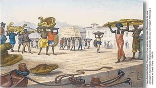 Jean-BaptisteDebret,Transportd'unevoituredémontée(Transportedeuma
carruagemdesmontada),litogravurapublicadaemseulivroViagemPitorescae
HistóricaaoBrasil,Paris,1834-39.
 