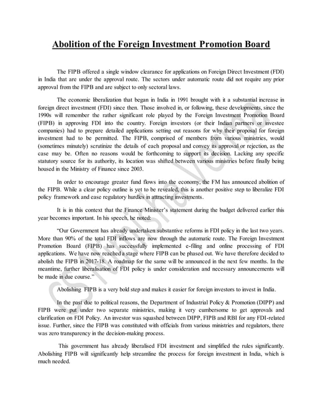 Abolition of the foreign investment promotion board PDF