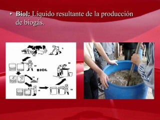 • Biol: Líquido resultante de la producción
  de biogás.
 