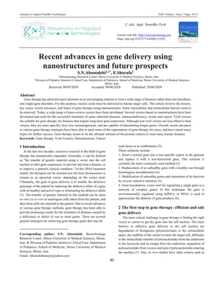 The Recent advances in gene delivery using nanostructures and future ...