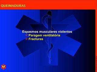 QUEIMADURAS




         Espasmos musculares violentos
            Paragem ventilatória
            Fracturas




                                         Escola Nacional de Bombeiros
 