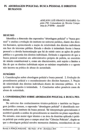 Artigo - Abordagem Policial: Busca Pessoal e Direitos Humanos