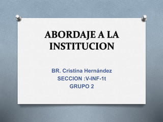 ABORDAJE A LA
INSTITUCION
BR. Cristina Hernández
SECCION :V-INF-1t
GRUPO 2
 