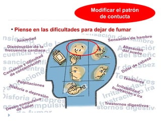 • Piense en las dificultades para dejar de fumar
Modificar el patrón
de contucta
 