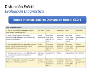 Disfunción Eréctil
Evaluación Diagnóstica
Índice Internacional de Disfunción Eréctil IIED-5
 