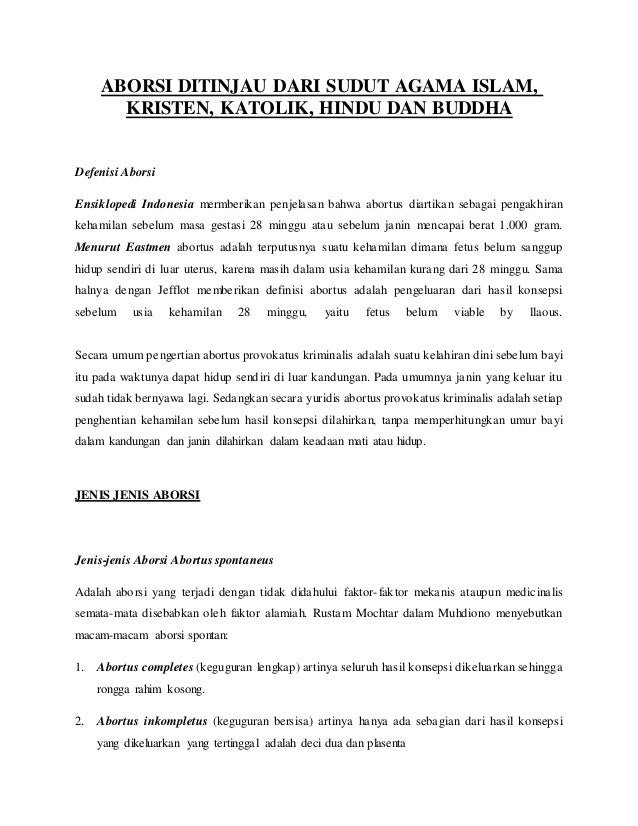 Aborsi Ditinjau Dari Sudut Agama