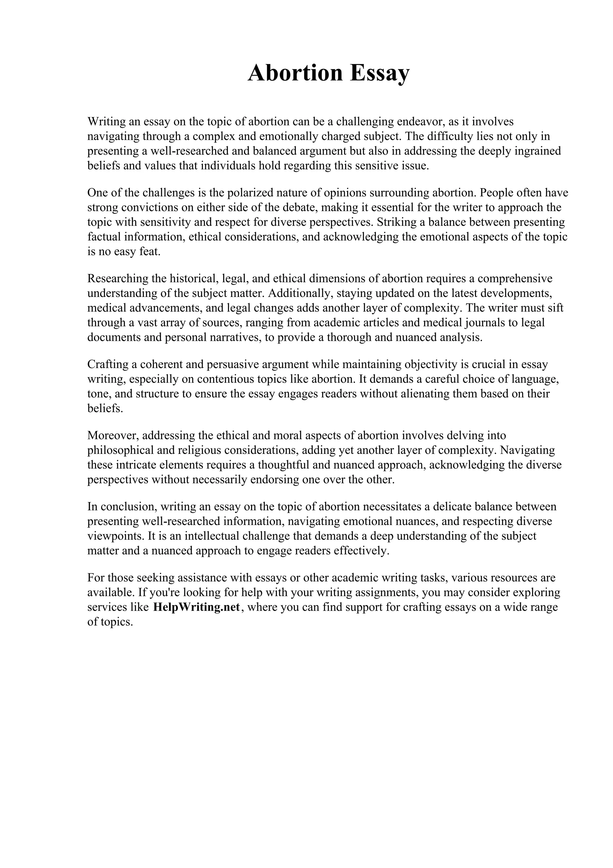 Abortion Essay. Baldwin Wallace University | PDF