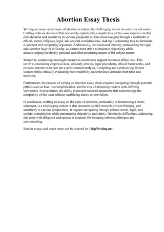 Abortion Essay Thesis | PDF