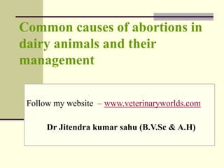 Common causes of abortions in
dairy animals and their
management
Follow my website – www.veterinaryworlds.com
Dr Jitendra kumar sahu (B.V.Sc & A.H)
 