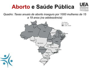 Aborto e Saúde Pública
Quadro: Taxas anuais de aborto inseguro por 1000 mulheres de 15
                 a 19 anos (na adolescência)
 
