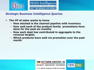 The VP of sales wants to know How stocked is the channel pipeline with inventory How well each of the product family  promotions have done for the past six months How each dept has contributed in aggregate to the revenue targets. Which products have sold via promotion over the past month Strategic Business Intelligence Queries 