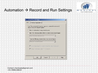 Automation    Record and Run Settings 