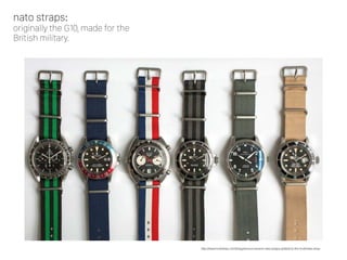 nato straps:  
originally the G10, made for the
British military.
http://www.hodinkee.com/blog/announcement-nato-straps-ad...